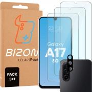 Set protectie 4in1 Bizon Glass Clear Pack, 3 folii sticla ecran + 1 folie sticla camera foto, compatibil cu Samsung Galaxy A17 5G, Transparent