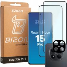 Set protectie 3in1 Bizon Glass Edge Pack, 2 folii sticla ecran + 1 folie sticla camera foto, compatibil cu Xiaomi Redmi Note 15 Pro 5G, Negru