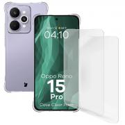 Kit protectie 3 in 1 BizonMobile Clear Pack, Carcasa Bizon Salpa si 2 folii sticla Bizon Glass Clear 2, compatibil cu Oppo Reno 15 Pro, Transparent