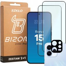 Set protectie 3in1 Bizon Glass Edge Pack, 2 folii sticla ecran + 1 folie sticla camera foto, compatibil cu Oppo Reno 15 Pro, Negru