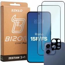 Set protectie 3in1 Bizon Glass Edge Pack, 2 folii sticla ecran + 1 folie sticla camera foto, compatibil cu Oppo Reno 15 F / FS, Negru