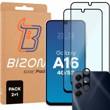 Set protectie 3in1 Bizon Glass Edge Pack, 2 folii sticla ecran + 1 folie sticla camera foto, compatibil cu Samsung Galaxy A16 4G / 5G, Negru
