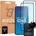 Set protectie 3in1 Bizon Glass Edge Pack, 2 folii sticla ecran + 1 folie sticla camera foto, compatibil cu Nothing Phone (3a) Pro, Negru 2 - lerato.ro