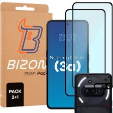 Set protectie 3in1 Bizon Glass Edge Pack, 2 folii sticla ecran + 1 folie sticla camera foto, compatibil cu Nothing Phone (3a), Negru