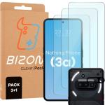 Set protectie 4in1 Bizon Glass Clear Pack, 3 folii sticla ecran + 1 folie sticla camera foto, compatibil cu Nothing Phone (3a), Transparent 2 - lerato.ro
