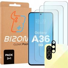 Set protectie 4in1 Bizon Glass Clear Pack, 3 folii sticla ecran + 1 folie sticla camera foto, compatibil cu Samsung Galaxy A36 5G, Transparent