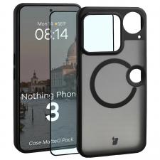 Kit protectie 2 in 1 BizonMobile, Carcasa Bizon MatteO si Folie sticla securizata Bizon Glass Edge, compatibil cu Nothing Phone (3), Negru