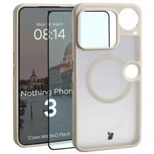 Kit protectie 2 in 1 BizonMobile, Carcasa Bizon MatteO si Folie sticla securizata Bizon Glass Edge, compatibil cu Nothing Phone (3), Bej