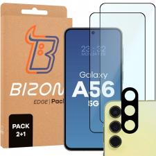 Set protectie 3in1 Bizon Glass Edge Pack, 2 folii sticla ecran + 1 folie sticla camera foto, compatibil cu Samsung Galaxy A56 5G, Negru