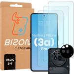 Set protectie 4in1 Bizon Glass Clear Pack, 3 folii sticla ecran + 1 folie sticla camera foto, compatibil cu Nothing Phone (3a) Pro, Transparent 2 - lerato.ro