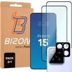 Set protectie 3in1 Bizon Glass Edge Pack, 2 folii sticla ecran + 1 folie sticla camera foto, compatibil cu Xiaomi 15, Negru 2 - lerato.ro