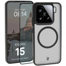 Kit protectie 2 in 1 BizonMobile, Carcasa Bizon MatteO si Folie sticla securizata Bizon Glass Edge, compatibil cu Xiaomi 15, Negru
