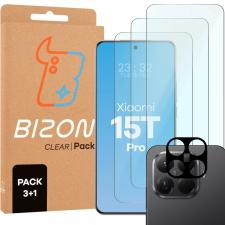 Set protectie 4in1 Bizon Glass Clear Pack, 3 folii sticla ecran + 1 folie sticla camera foto, compatibil cu Xiaomi 15T Pro, Transparent