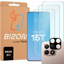Set protectie 4in1 Bizon Glass Clear Pack, 3 folii sticla ecran + 1 folie sticla camera foto, compatibil cu Xiaomi 15T, Transparent