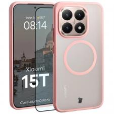 Kit protectie 2 in 1 BizonMobile, Carcasa Bizon MatteO si Folie sticla securizata Bizon Glass Edge, compatibil cu Xiaomi 15T, Roz