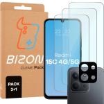 Set protectie 4in1 Bizon Glass Clear Pack, 3 folii sticla ecran + 1 folie sticla camera foto, compatibil cu Xiaomi Redmi 15C 4G / 5G, Transparent 2 - lerato.ro