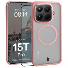 Kit protectie 2 in 1 BizonMobile, Carcasa Bizon MatteO si Folie sticla securizata Bizon Glass Edge, compatibil cu Xiaomi 15T Pro, Roz