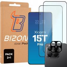 Set protectie 3in1 Bizon Glass Edge Pack, 2 folii sticla ecran + 1 folie sticla camera foto, compatibil cu Xiaomi 15T Pro, Negru