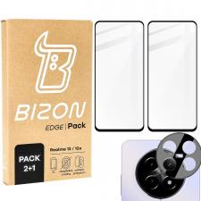 Folii protectie Realme 12, Set protectie 3in1 Bizon Glass Edge Pack, 2 folii sticla ecran + 1 folie sticla camera foto, compatibil cu Realme 12 / 12x, Negru, lerato.ro