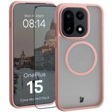 Huse si carcase OnePlus , Kit protectie 2 in 1 BizonMobile, Carcasa Bizon MatteO si Folie sticla securizata Bizon Glass Edge, compatibil cu OnePlus 15, Roz, lerato.ro