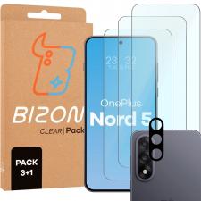 Set protectie 4in1 Bizon Glass Clear Pack, 3 folii sticla ecran + 1 folie sticla camera foto, compatibil cu OnePlus Nord 5, Transparent