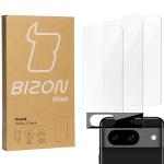 Set protectie 4in1 Bizon Glass Clear Pack, 3 folii sticla ecran + 1 folie sticla camera foto, compatibil cu Google Pixel 8, Transparent 2 - lerato.ro