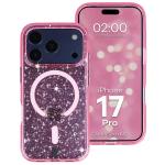 Carcasa Bizon SparklO cu MagSafe compatibila cu iPhone 17 Pro, Glitter Pink 3 - lerato.ro