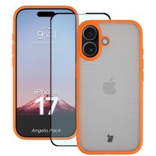Kit protectie 2 in 1 BizonMobile, Carcasa Bizon Angelo si Folie sticla securizata Bizon Glass Edge, compatibil cu iPhone 17, Portocaliu
