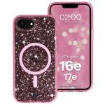 Carcasa Bizon SparklO cu MagSafe compatibila cu iPhone 17e / 16e, Glitter Pink 3 - lerato.ro