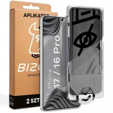 Set 2 folii sticla securizata Bizon Glass Aplikator Shadow Privacy, Kit montare inclus, compatibile cu iPhone 16 Pro / 17, Negru