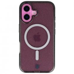 Carcasa Bizon SparklO cu MagSafe compatibila cu iPhone 16, Glitter Black