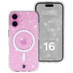 Carcasa Bizon SparklO cu MagSafe compatibila cu iPhone 16, Glitter Clear 3 - lerato.ro