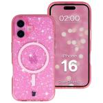 Carcasa Bizon SparklO cu MagSafe compatibila cu iPhone 16, Glitter Pink 3 - lerato.ro