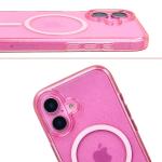 Carcasa Bizon SparklO cu MagSafe compatibila cu iPhone 16, Glitter Pink 6 - lerato.ro