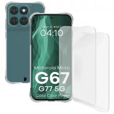 Folii protectie Motorola Moto G77, Kit protectie 3 in 1 BizonMobile Clear Pack, Carcasa Bizon Salpa si 2 folii Bizon Glass Hydrogel, compatibil cu Motorola Moto G67 5G / G77 5G, Transparent, lerato.ro