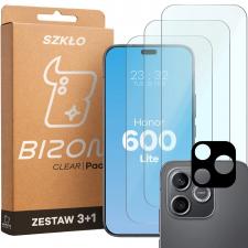 Set protectie 4in1 Bizon Glass Clear Pack, 3 folii sticla ecran + 1 folie sticla camera foto, compatibil cu Honor 600 Lite, Transparent