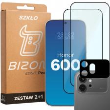 Folii protectie telefoane Honor, Set protectie 3in1 Bizon Glass Edge Pack, 2 folii sticla ecran + 1 folie sticla camera foto, compatibil cu Honor 600, Negru, lerato.ro