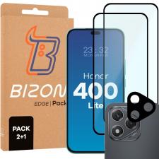 Folii protectie telefoane Honor, Set protectie 3in1 Bizon Glass Edge Pack, 2 folii sticla ecran + 1 folie sticla camera foto, compatibil cu Honor 400 Lite 5G, Negru, lerato.ro