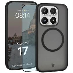 Kit protectie 2 in 1 BizonMobile, Carcasa Bizon MatteO si Folie sticla securizata Bizon Glass Edge, compatibil cu Xiaomi 17, Negru