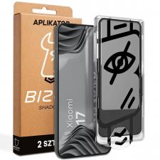 Folii protectie telefoane Xiaomi, Set 2 folii sticla securizata Bizon Glass Aplikator Shadow Privacy, Kit montare inclus, compatibile cu Xiaomi 17, Negru, lerato.ro