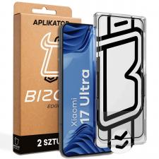 Folii protectie telefoane Xiaomi, Set 2 folii sticla securizata Bizon Glass Aplikator Edge, Kit montare inclus, compatibile cu Xiaomi 17 Ultra, Negru, lerato.ro