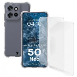 Kit protectie 3 in 1 BizonMobile Clear Pack, Carcasa Bizon Salpa si 2 folii Bizon Glass Clear Hydrogel, compatibil cu Motorola Edge 50 Neo, Transparent
