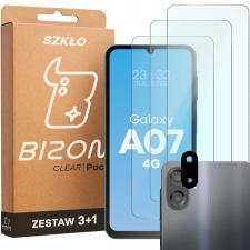 Set protectie 4in1 Bizon Glass Clear Pack, 3 folii sticla ecran + 1 folie sticla camera foto, compatibil cu Samsung Galaxy A07 4G, Transparent