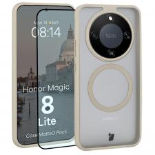 Huse si carcase Honor, Kit protectie 2 in 1 BizonMobile, Carcasa Bizon MatteO si Folie sticla securizata Bizon Glass Edge, compatibil cu Honor Magic 8 Lite, Bej, lerato.ro