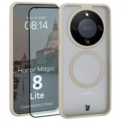 Kit protectie 2 in 1 BizonMobile, Carcasa Bizon MatteO si Folie sticla securizata Bizon Glass Edge, compatibil cu Honor Magic 8 Lite, Bej