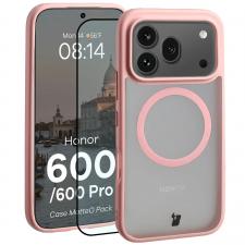 Kit protectie 2 in 1 BizonMobile, Carcasa Bizon MatteO si Folie sticla securizata Bizon Glass Edge, compatibil cu Honor 600 / 600 Pro, Roz