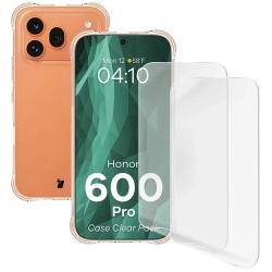 Kit protectie 3 in 1 BizonMobile Clear Pack, Carcasa Bizon Salpa si 2 folii Bizon Glass Hydrogel, compatibil cu Honor 600 Pro, Transparent