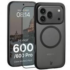 Kit protectie 2 in 1 BizonMobile, Carcasa Bizon MatteO si Folie sticla securizata Bizon Glass Edge, compatibil cu Honor 600 / 600 Pro, Negru