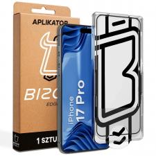 Folie sticla securizata Bizon Glass Aplikator Edge, Kit montare inclus, compatibila cu iPhone 17 Pro, Negru