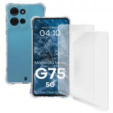 Kit protectie 3 in 1 BizonMobile Clear Pack, Carcasa Bizon Salpa si 2 folii Bizon Glass Hydrogel, compatibil cu Motorola Moto G75 5G, Transparent
